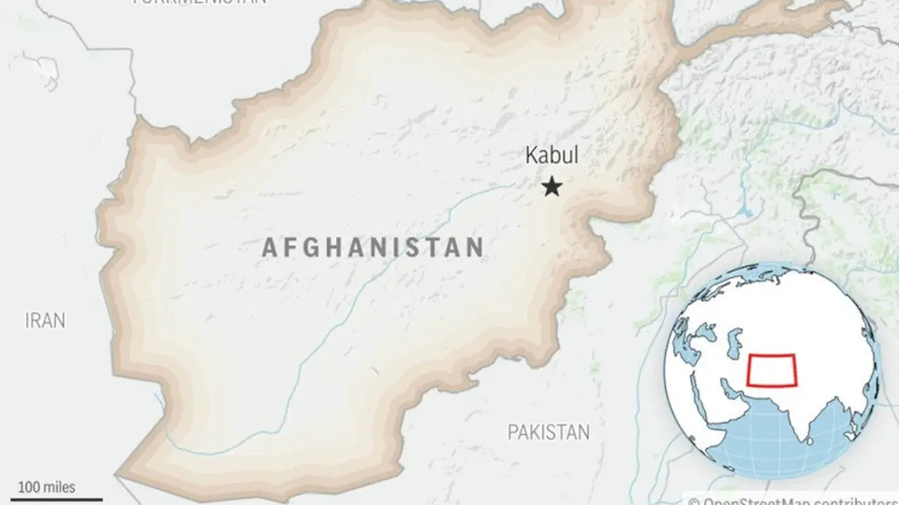 Peta lokasi Afghanistan yang menampilkan ibu kota Kabul.