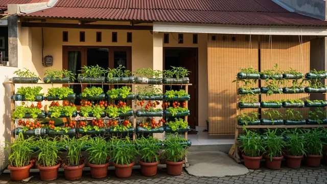 Kebun Sayur dari Botol Bekas yang Cocok untuk Hiasan Teras