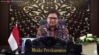 Menteri Koordinator Bidang Perekonomian Airlangga Hartarto memberikan keynote speech di pertemuan lembaga penilaian kesesuaian yang diadakan oleh BSN dan Komite Akreditasi Nasional (KAN), Kamis (16/6/2022). (Sumber ekon.go.id)