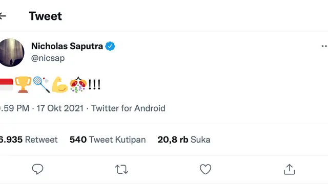 Cuitan Nicholas Saputra. (Foto: Dok. Twitter)