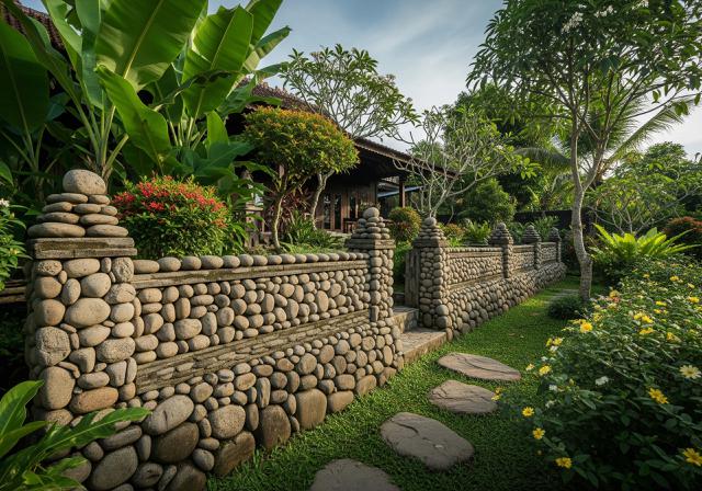 Pagar Batu Kali Susun Kering (Dry Stack)/Pagar Rumah Natural dengan Batu Kali (Sumber: gemini.com)