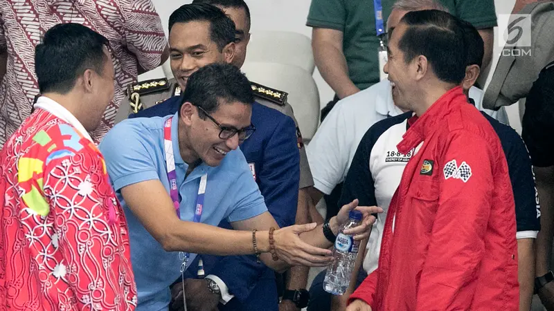 Keakraban Jokowi dan Sandiaga Uno di Asian Games 2018