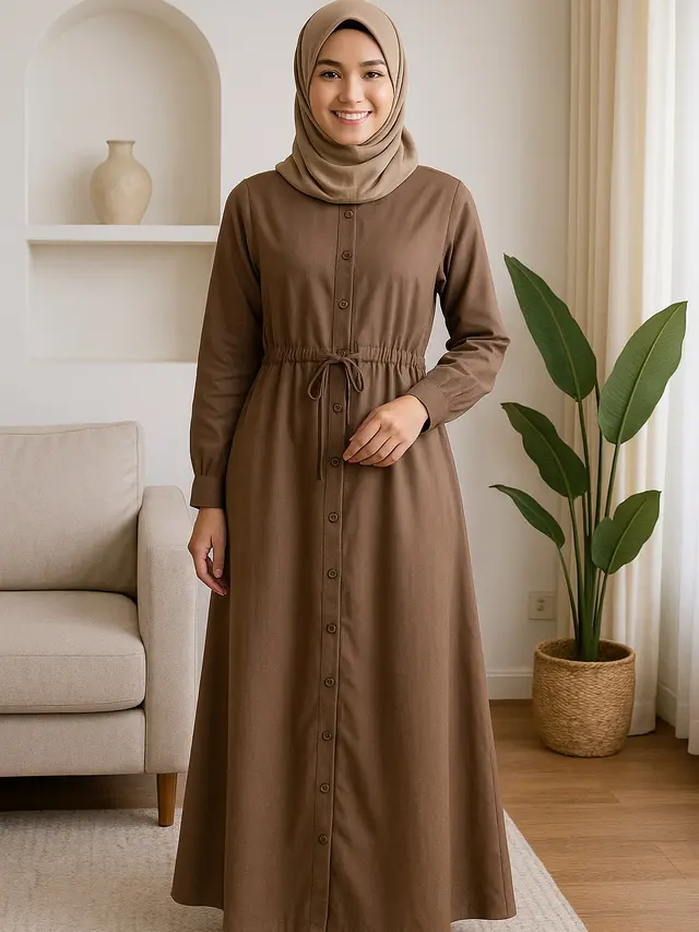 7 Model Gamis Tali Serut Pinggang yang Modis dan Nyaman, Cocok untuk Segala Aktivitas