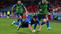 Italia susah payah kalahkan Austia di babak 16 besar Euro 2020 yang berlangsung di Stadion Wembley, Inggris. Gli Azzuri (julukan Timnas Italia) harus bermain sepanjang 120 menit pertandingan. (Foto: AFP/Pool/Ben Stansall)