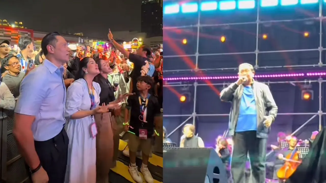 SBY saat tampil di Pestapora didukung anak dan menantunya, AHY dan Annisa Pohan ikutan joged