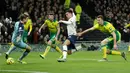 Gelandang Tottenham Hotspur, Dele Alli mencetak gol ke gawang Norwich City pada pekan ke-24 Liga Inggris di Tottenham Hotspur Stadium, London, Rabu (22/1/2020). Dele Alli dan Son Heung-min mencetak gol untuk membawa Tottenham Hotspur menang 2-1 atas Norwich City. (AP/Matt Dunham)