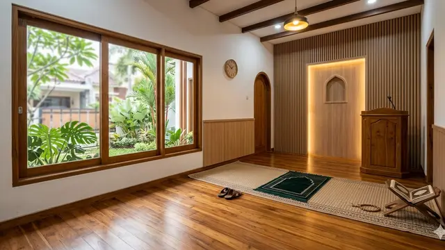 Mushola Kecil Minimalis dengan Aksen Kayu (Foto: Gemini AI)