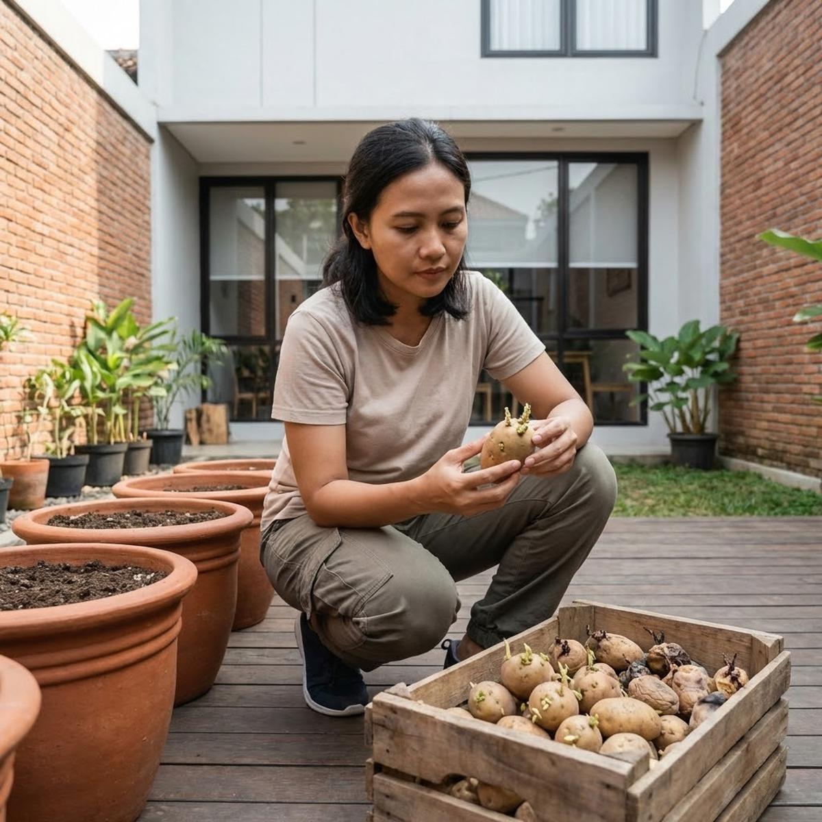 Memilih bibit kentang untuk ditanam di pot (Gemini AI)