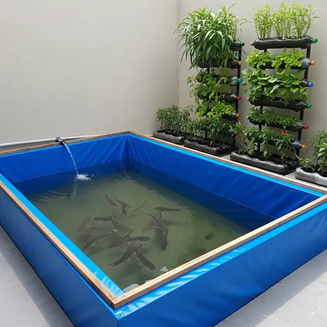 Desain Kolam Lele Terpal dengan Kebun Sayur Vertikal di Lahan 2x3 Meter