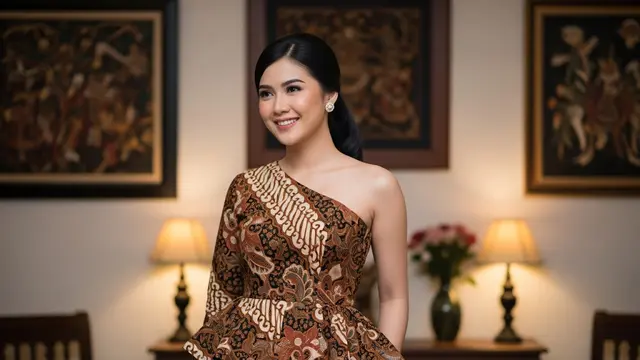 Batik One Shoulder Peplum