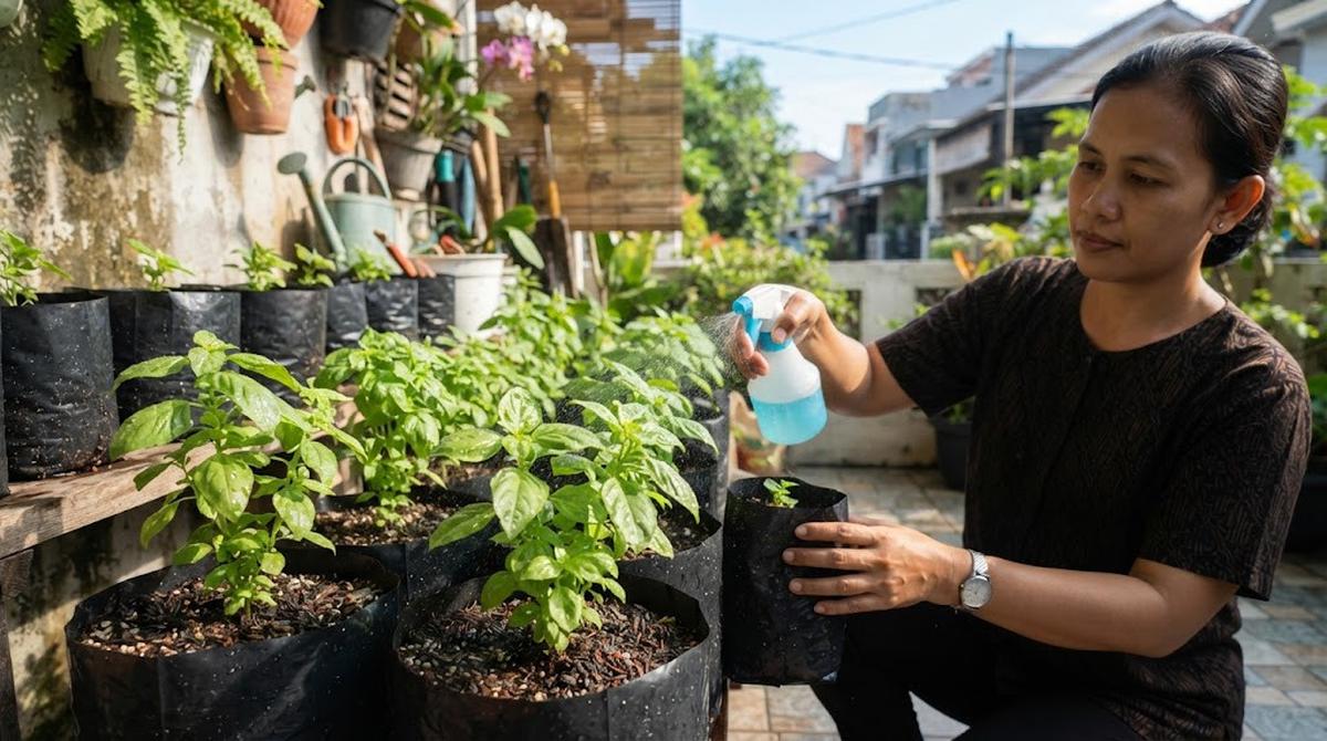 Pengaturan Cahaya dan Penyiraman Kemangi
