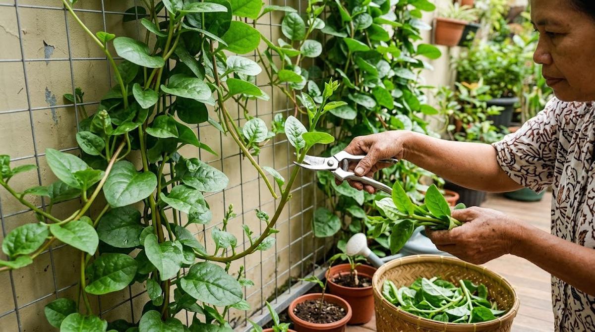 Proses Panen Berkelanjutan Bayam Malabar
