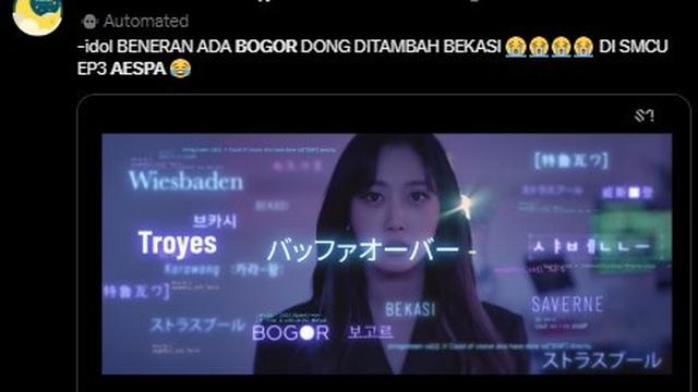 Reaksi warganet atas kemunculan Bogor dan Bekasi di aespa episode 3. (Twitter)