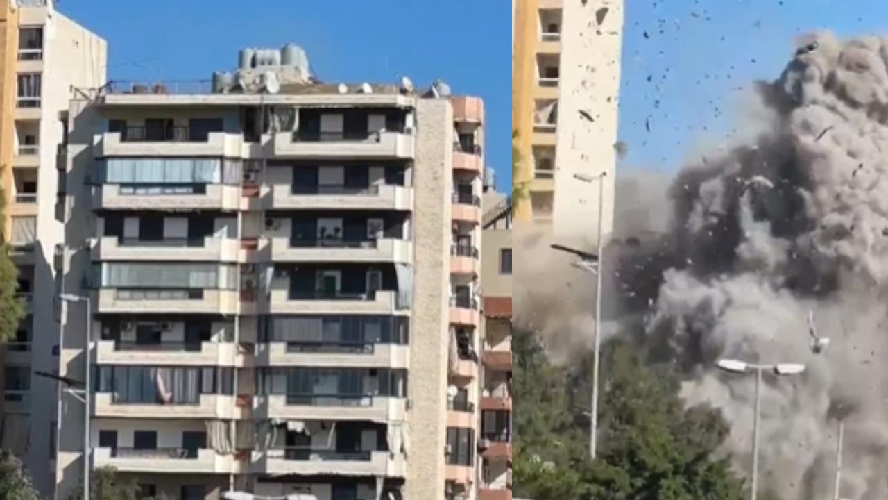 Detik-Detik Mengerikan Sebuah Gedung Tinggi di Beirut Hancur Tak Tersisa Usai Dibom Israel, Belasan Warga Wafat Ada Anak Kecil