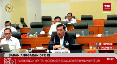 Menteri Koordinator bidang Kemaritiman dan Investasi Luhut Binsar Pandjaitan di hadapan Badan Anggaran DPR RI, Kamis (9/6/2022).