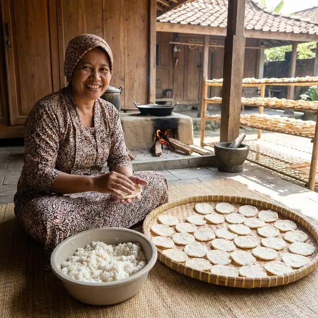 Membuat kerupuk dari nasi sisa (Gemini AI)