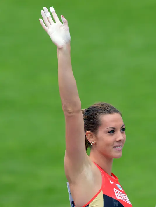 Tahun 2014, Katharina Bauer menempati peringkat ketiga pada Women Final di European Athletics Team Championships di Braunschweig. (AFP/DPA/Peter Steffen)