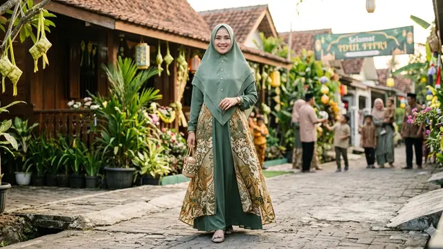 Model Gamis Kombinasi Corak Polos Terbaru (Foto: Gemini AI)