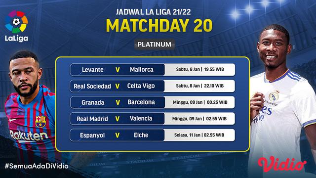 Link Live Streaming Liga Spanyol 2021/2022 Matchday 20 di Vidio Pekan Ini