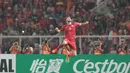 Gaya Marko Simic merayakan golnya ke gawang Tampines Rovers pada laga Piala AFC 2018 di Stadion Utama GBK, Senayan, Jakarta (28/2/2018). Persija menang 4-1. (Bola.com/Nick Hanoatubun)