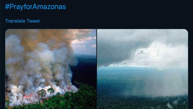 Pesepakbola Mexico, Rafael Baca Miranda mencuitkan sebuah gambar dan pernyataan terkait kebakaran hutan Amazon pada Jumat (23/8/2019).