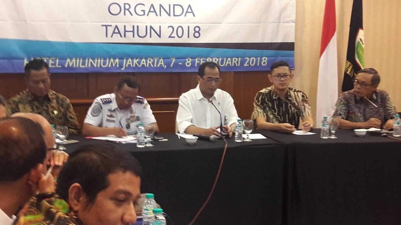 Menteri Perhubungan Budi Karya saat Rapat Pimpinan DPP Organda  di Hotel Milenium Jakarta, Kamis (8/2/2018). (Dok Organda)