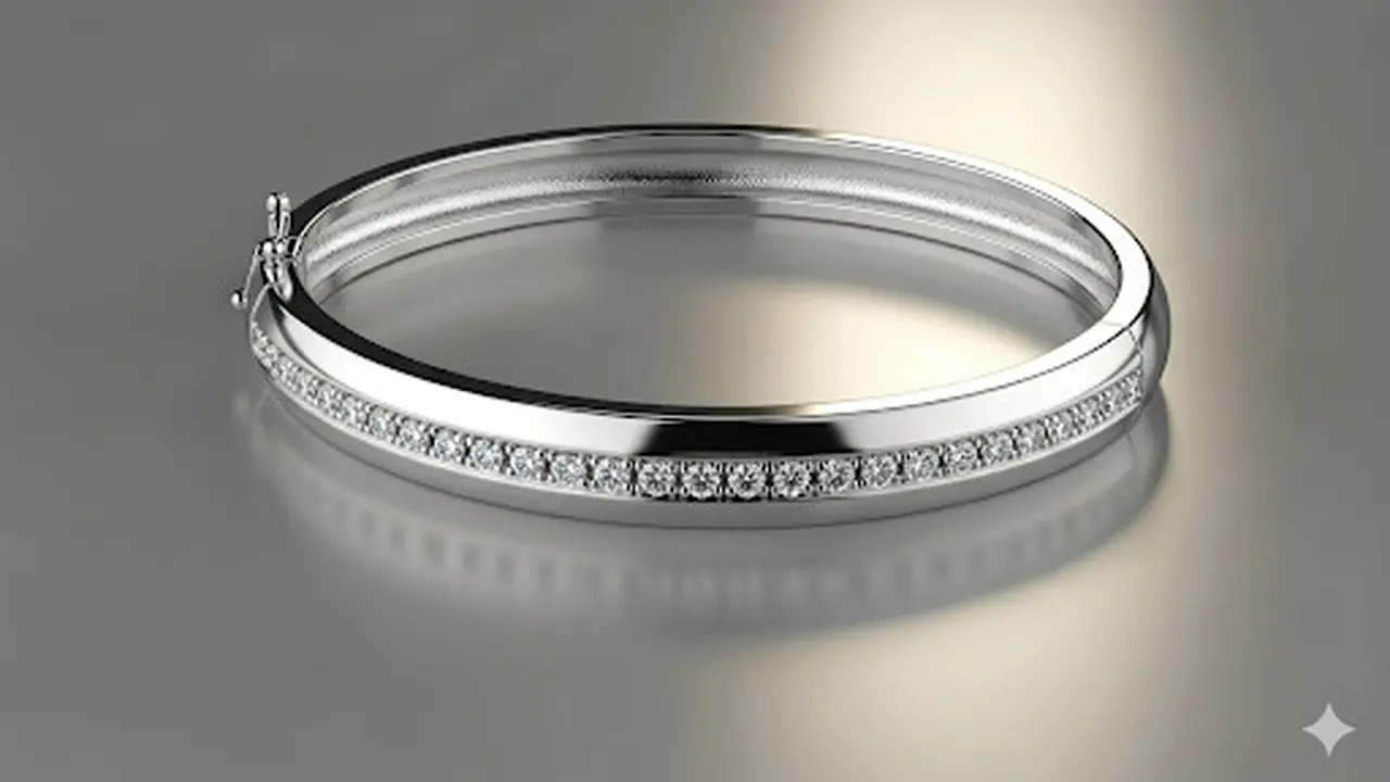 Gelang Bangle Emas Putih dengan Berlian