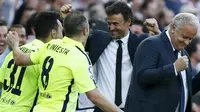 Ekspresi kegembiraan pelatih Barcelona, Luis Enrique. (Reuters/JUAN MEDINA)