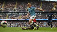 Kevin De Bruyne saat membela Manchester City dalam melawan Tottenham Hotspur. (AFP/Oli Scarff)