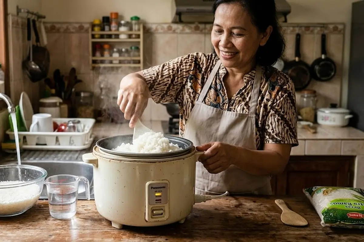 Cara Memasak Nasi agar Tidak Keras Meski Pakai Rice Cooker Lama (AI Generated)