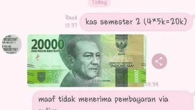 Berbagai reaksi kocak orang ketika ditagih uang kas (@receh.id/brilio)