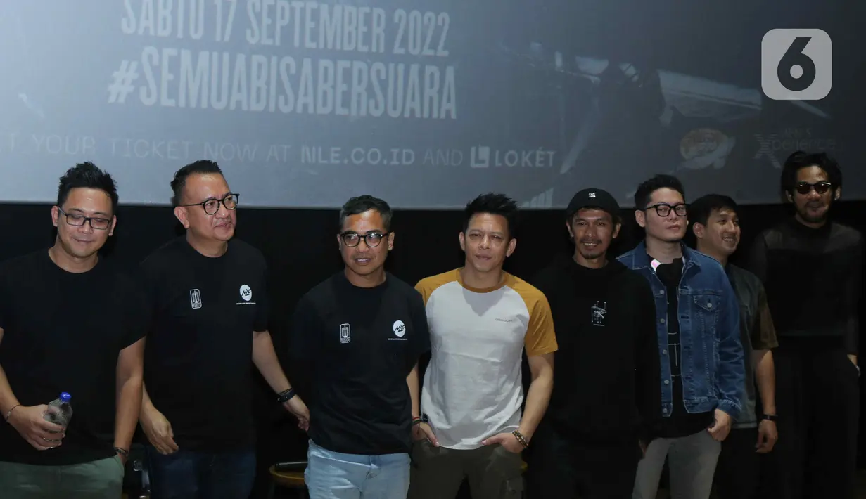 Band Noah menggelar konferensi pers di Jakarta, Selasa (30/8/2022). Perjalanan 10 tahun Noah berkarya, Noah akan memperkenalkan tagline terbaru yaitu #SemuaBisaBersuara. (Liputan6.com/Herman Zakharia)