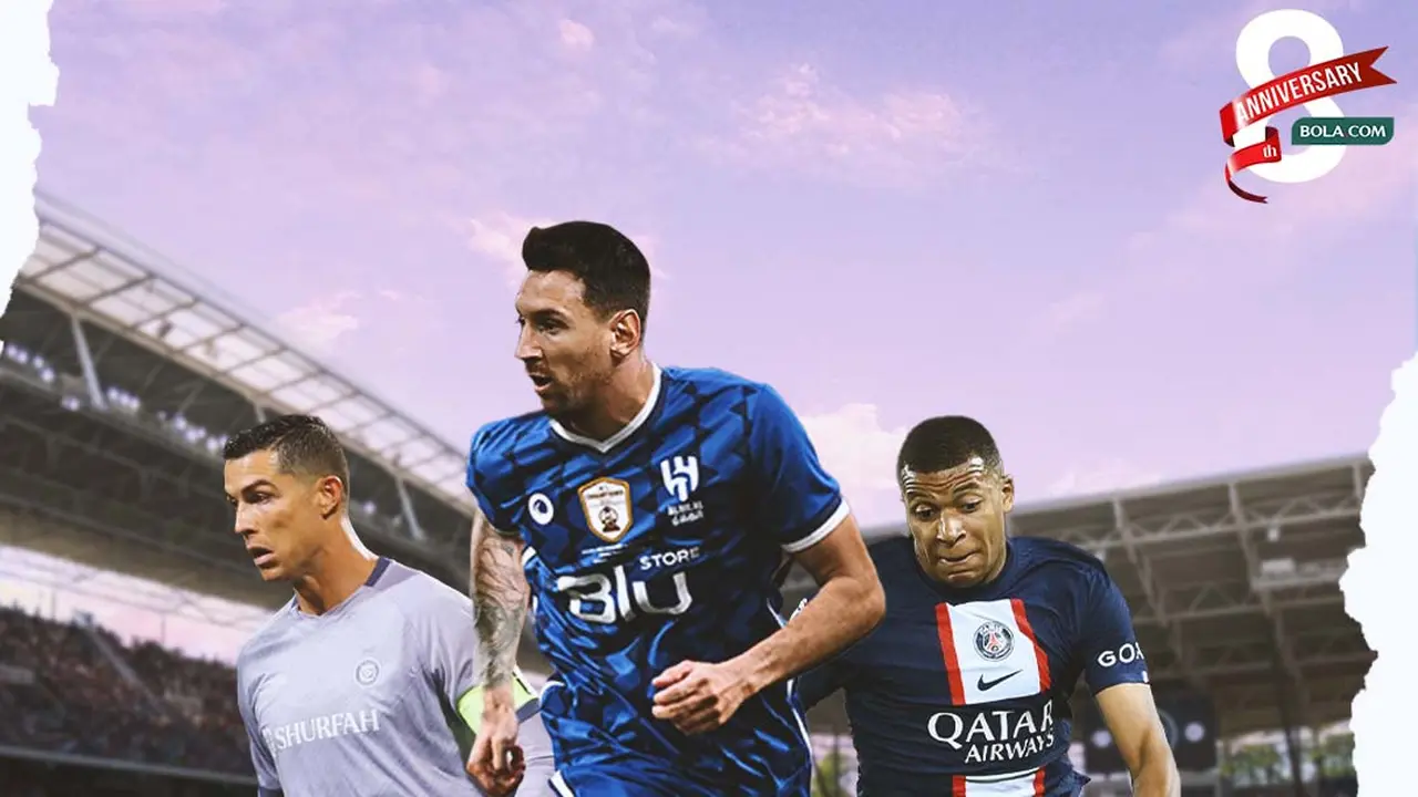 Ilustrasi - Cristiano Ronaldo, Lionel Messi Al-Hilal, Kylian Mbappe
