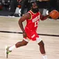 Pebasket Houston Rockets, James Harden, saat melawan Indiana Pacers pada laga NBA, Rabu (12/8/2020). Houston Rockets dikalahkan Indiana Pacers dengan skor 104-108. (Kim Klement/Pool Photo via AP)