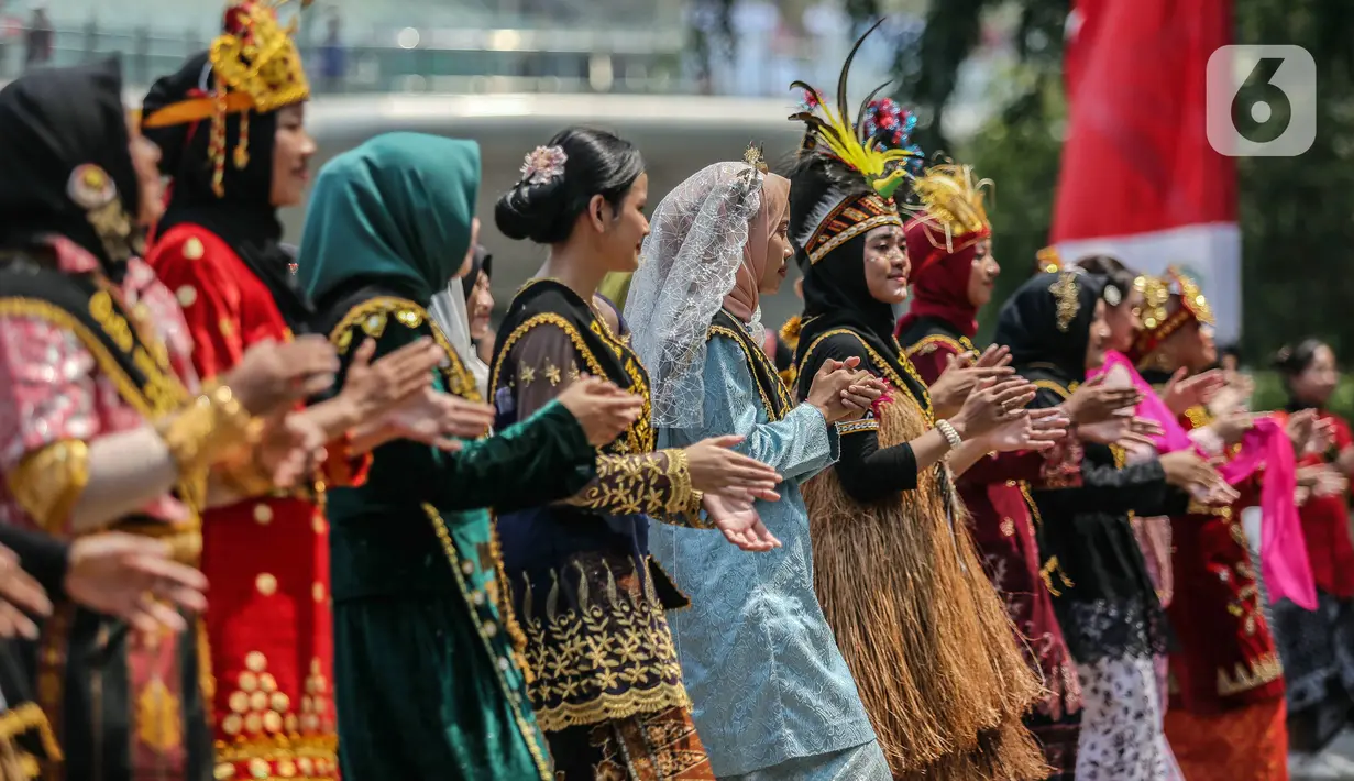 Tarian ini dalam rangka membangun literasi maritim Indonesia sekaligus memeriahkan HUT ke-78 RI. (Liputan6.com/Faizal Fanani)