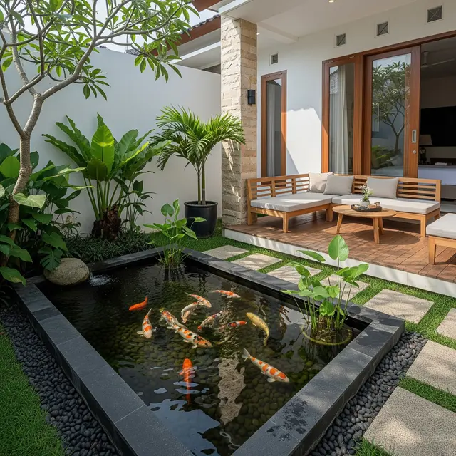 9 Ide Teras Minimalis dengan Kolam Koi, Estetik dan Menenangkan