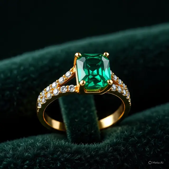 Cincin Emas Zamrud bertabur berlian (Created by Meta AI)