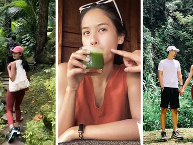 Foto kombinasi Maudy Ayunda dan suami saat berlibur di Bali. Lokasi liburan mereka tak jauh dari pusat Ubud dengan pemandangan hutan yang asri dan segar.  (Instagram/maudyayunda)