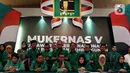 Wakil Sekretaris Jenderal PPP, Achmad Baidowi didampingi sejumlah Kader PPP memberikan keterangan pers disela Musyawarah Kerja Nasional (Mukernas) V PPP di Jakarta, Minggu (15/12/2019). Mukernas memutuskan penyelenggaraan Muktamar IX PPP dipercepat setelah Pilkada 2020. (Liputan6.com/Johan Tallo)