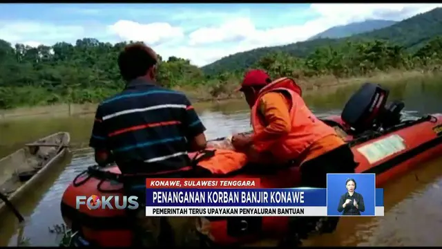 Petugas Gabungan Salurkan Bantuan ke Korban Banjir Konawe