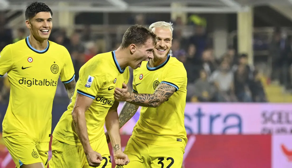 Setelah kemenangan ini, Inter Milan untuk sementara menempati urutan ketujuh di klasemen Liga Italia musim 2022/2023 dengan raihan 21 poin. Sementara Fiorentina menduduki peringkat ke-13 dengan raihan 10 poin. (AP/LaPresse/Massimo Paolone)