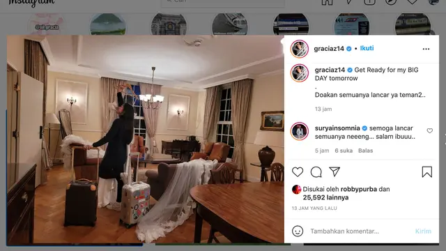 Unggahan Gracia Indri. (Foto: Instagram @graciaz14)
