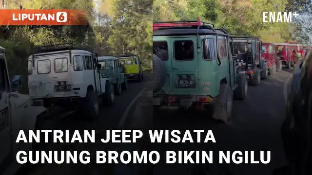 Puluhan jeep mengantri untuk dapat pergi ke wisata Gunung Bromo mengundang perhatian