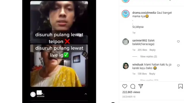 pria disuruh pulang oleh ibu lewat IG live