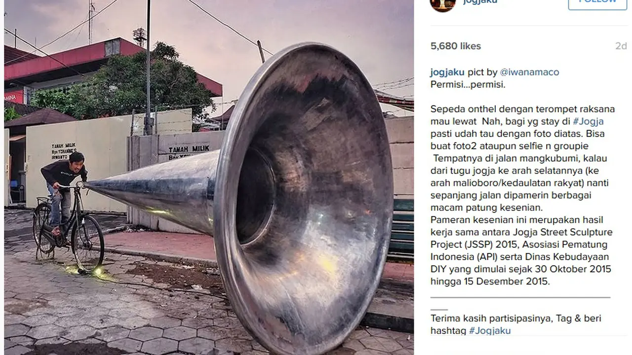 Sepeda Onthel dengan Trompet Raksasa dari Jogja Pukau Netizen