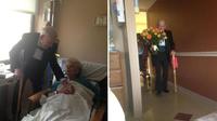 Kakek ini datang ke rumah sakit dengan tuksedo untuk rayakan ulangtahun pernikahan dengan istrinya. Foto: Elitedaily.