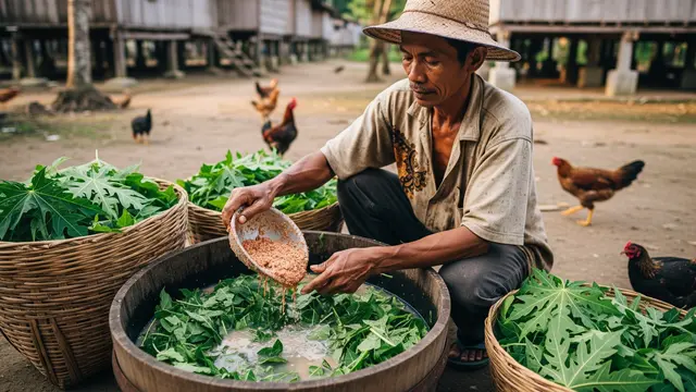 Cara Buat Pakan Ayam Fermentasi dari Daun Pepaya/Gemini AI