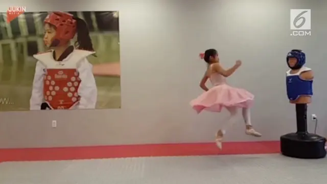 Aksi seorang balerina cilik yang menggabungkan gerakan balet nan anggun dengan jurus karate yang powerful.