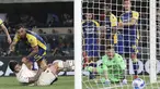 Gelandang AC Milan Sandro Tonali (kiri bawah) mencetak gol ke gawang Hellas Verona pada laga pekan ke-36 Liga Italia musim 2021-22 di Stadion Marcantonio Bentegodi, Senin (9/5/2022) dini hari WIB. AC Milan kembali merebut puncak klasemen Liga Italia dari tangan Inter Milan usai menaklukkan Hellas Verona 3-1. (Paola Garbuio/LaPresse via AP)