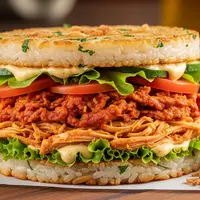 Burger Nasi Ayam Suwir. (AI Generated)